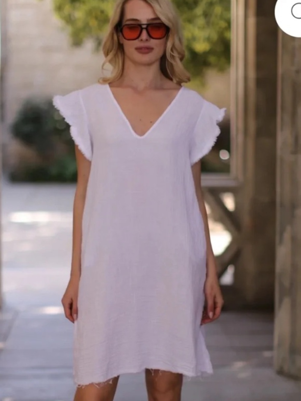 Stark X Ruffle WhiteV Neck Sleeve Dress Size S